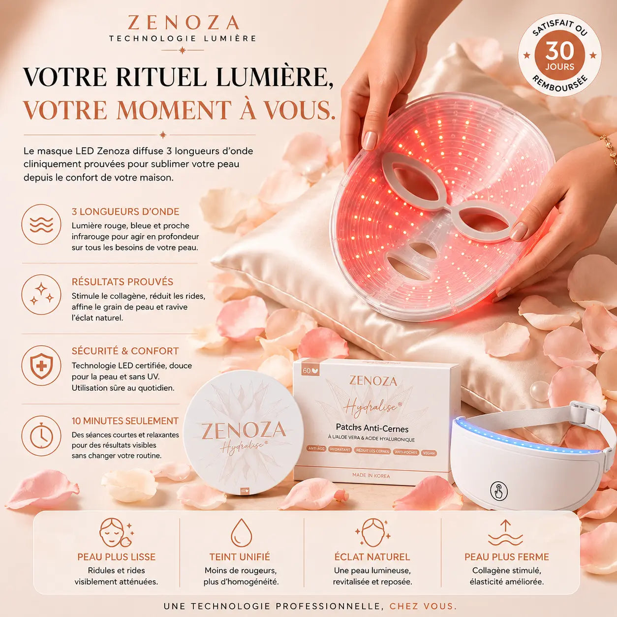 Masque LED Visage Zenoza - Anti-âge, Anti-acné