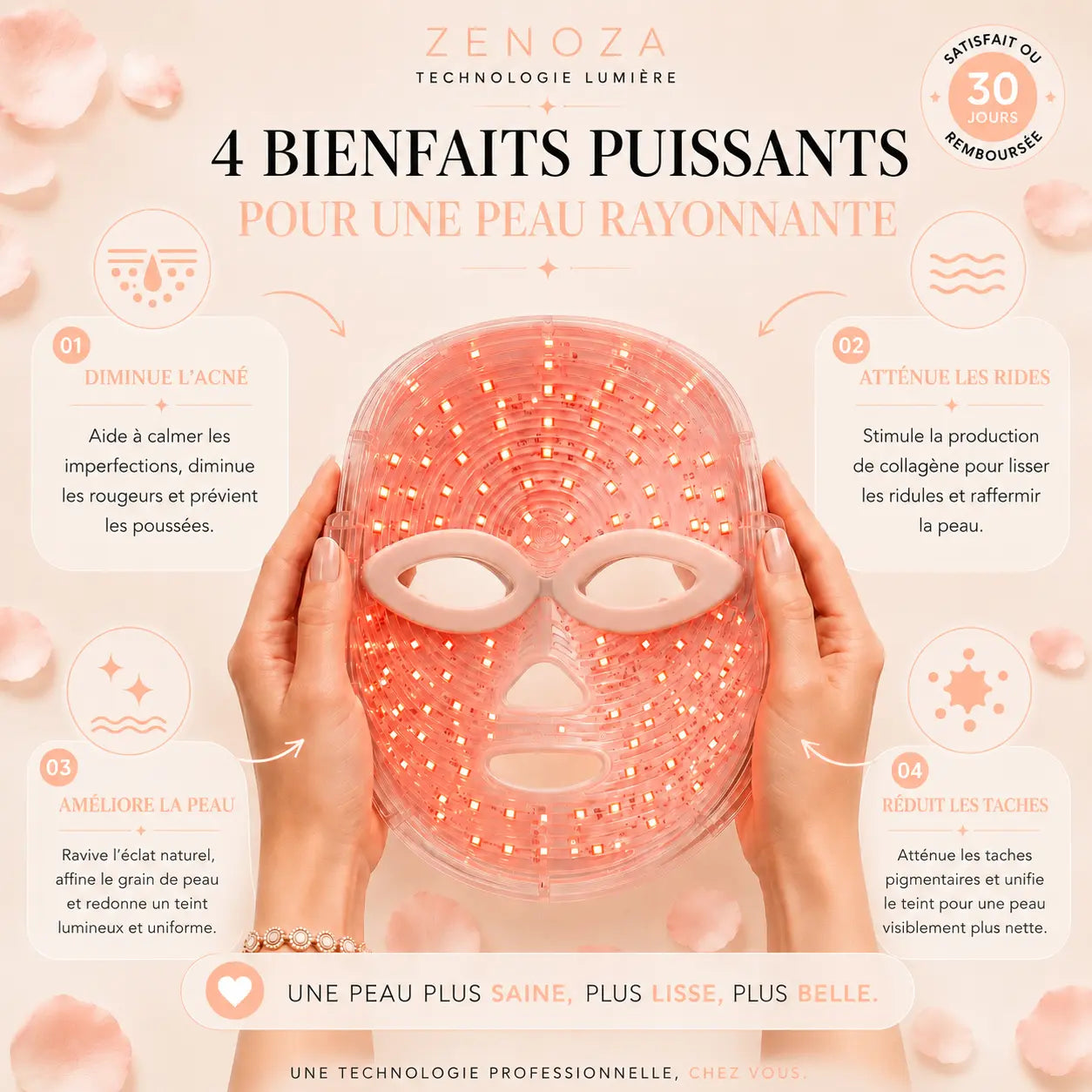 Masque LED Visage Zenoza - Anti-âge, Anti-acné