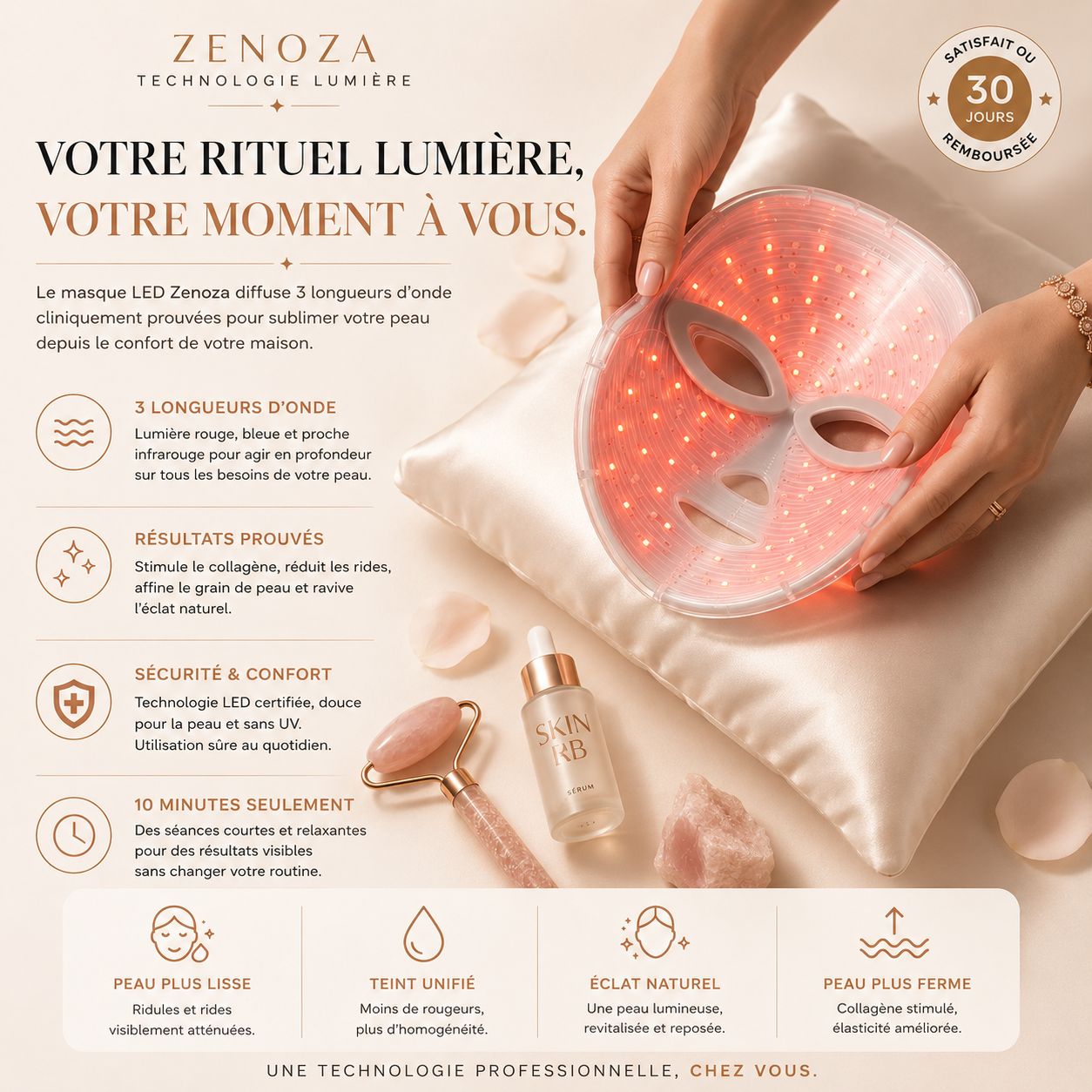 Masque LED Visage Zenoza - Anti-âge, Anti-acné
