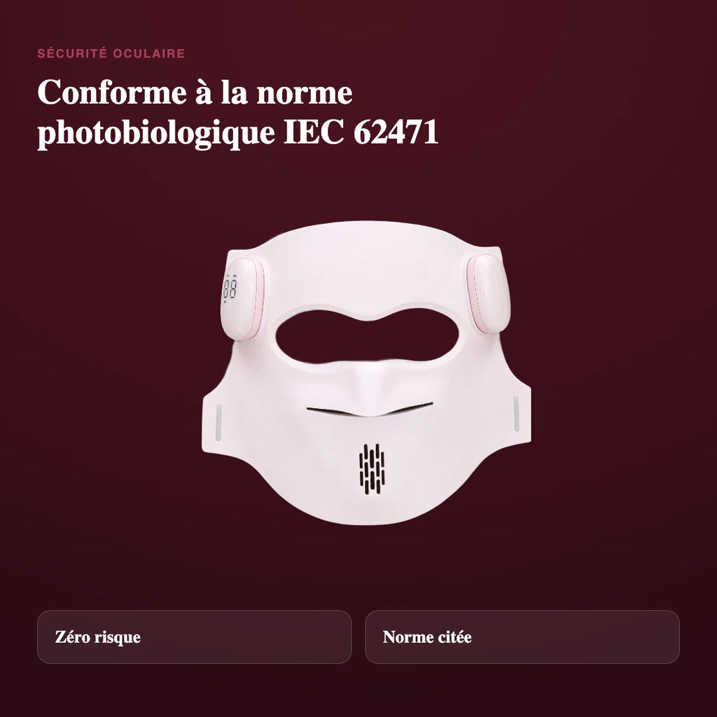 Masque LED visage Zenoza vu de face sur fond bordeaux