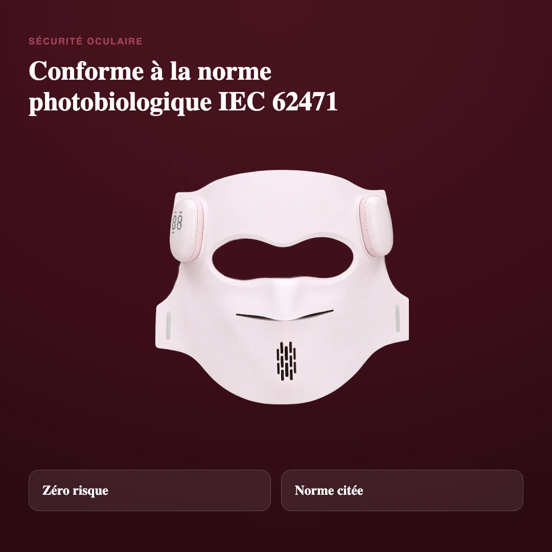 Masque LED visage Zenoza vu de face sur fond bordeaux