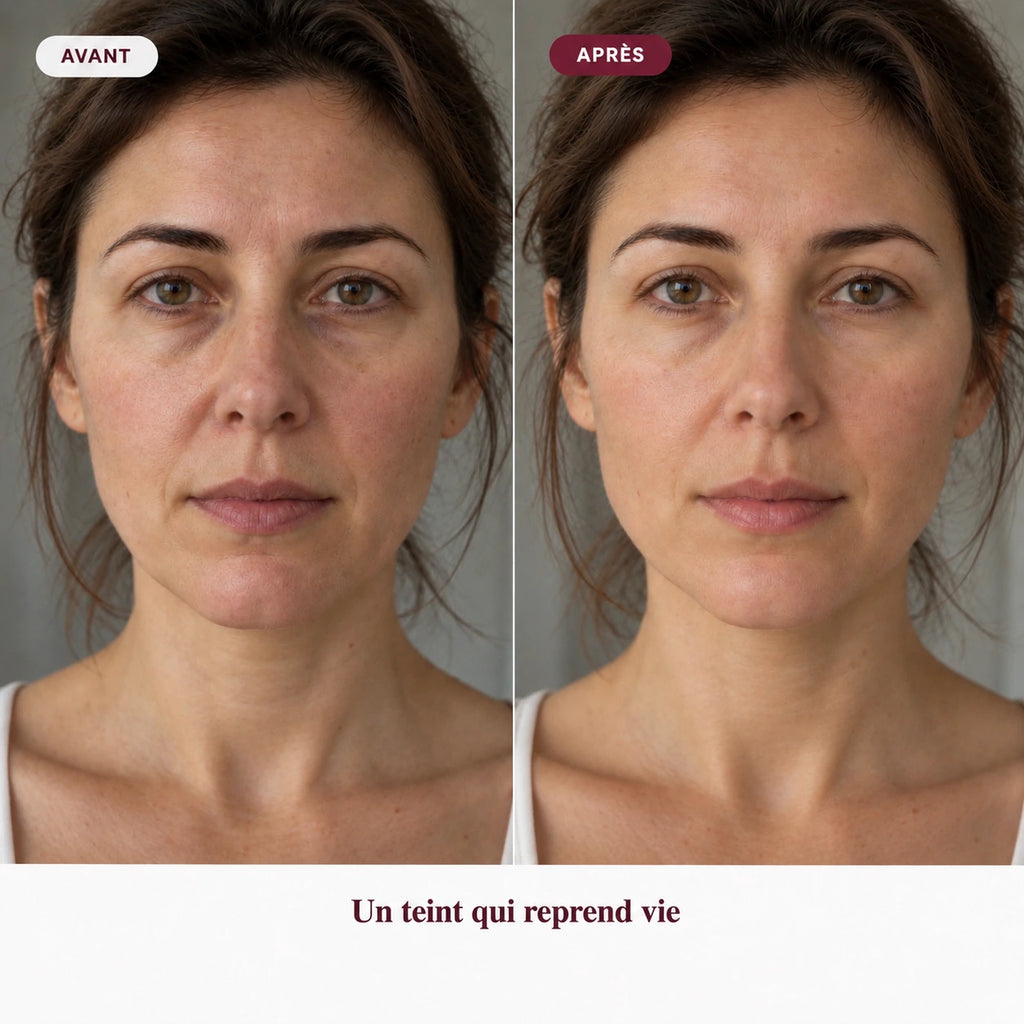 Comparaison avant et après du teint d’une femme